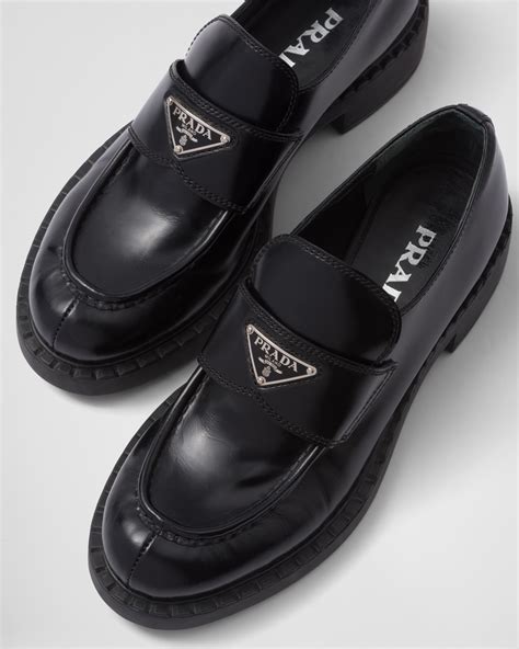 prada chocolate brushed leather loafers|Prada patent leather loafers women's.